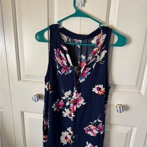 Sleeveless Tunic Top Blue w Flowers - believed to be size small
